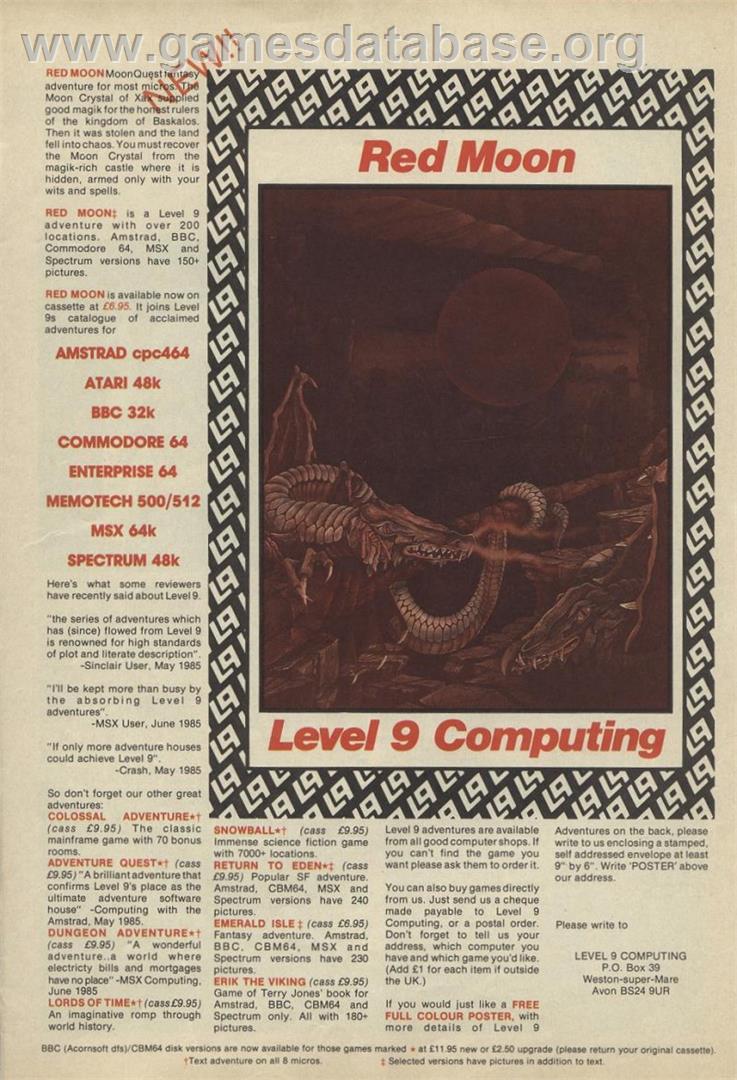 Red Moon - Sinclair ZX Spectrum - Artwork - Advert