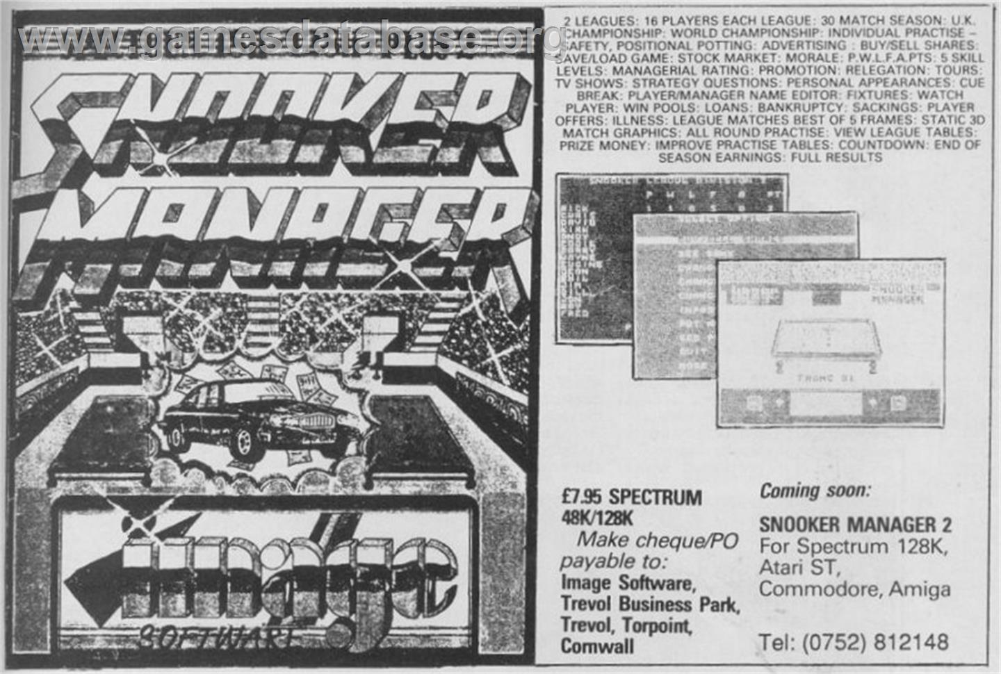 Snooker Manager - Sinclair ZX Spectrum - Artwork - Advert