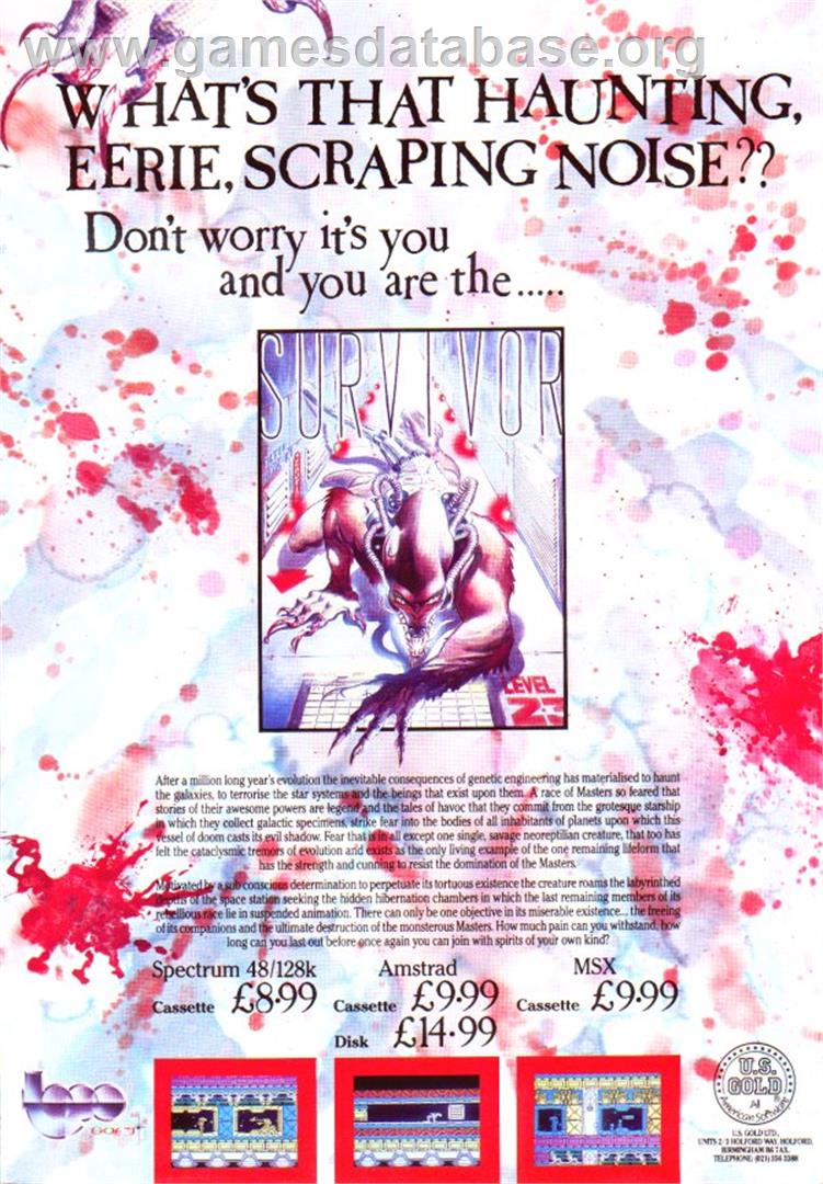 Survivor - Commodore 64 - Artwork - Advert