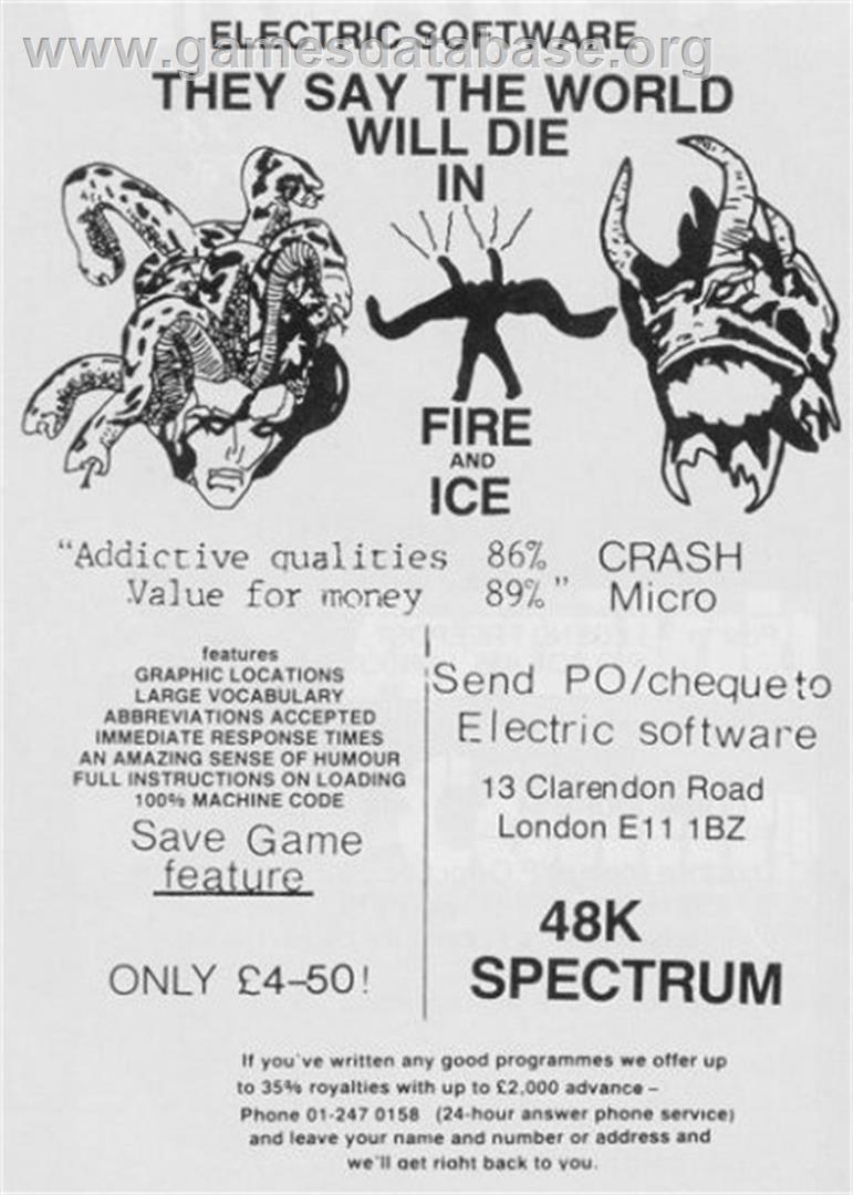 They Say The World Will Die In Fire And Ice - Sinclair ZX Spectrum - Artwork - Advert