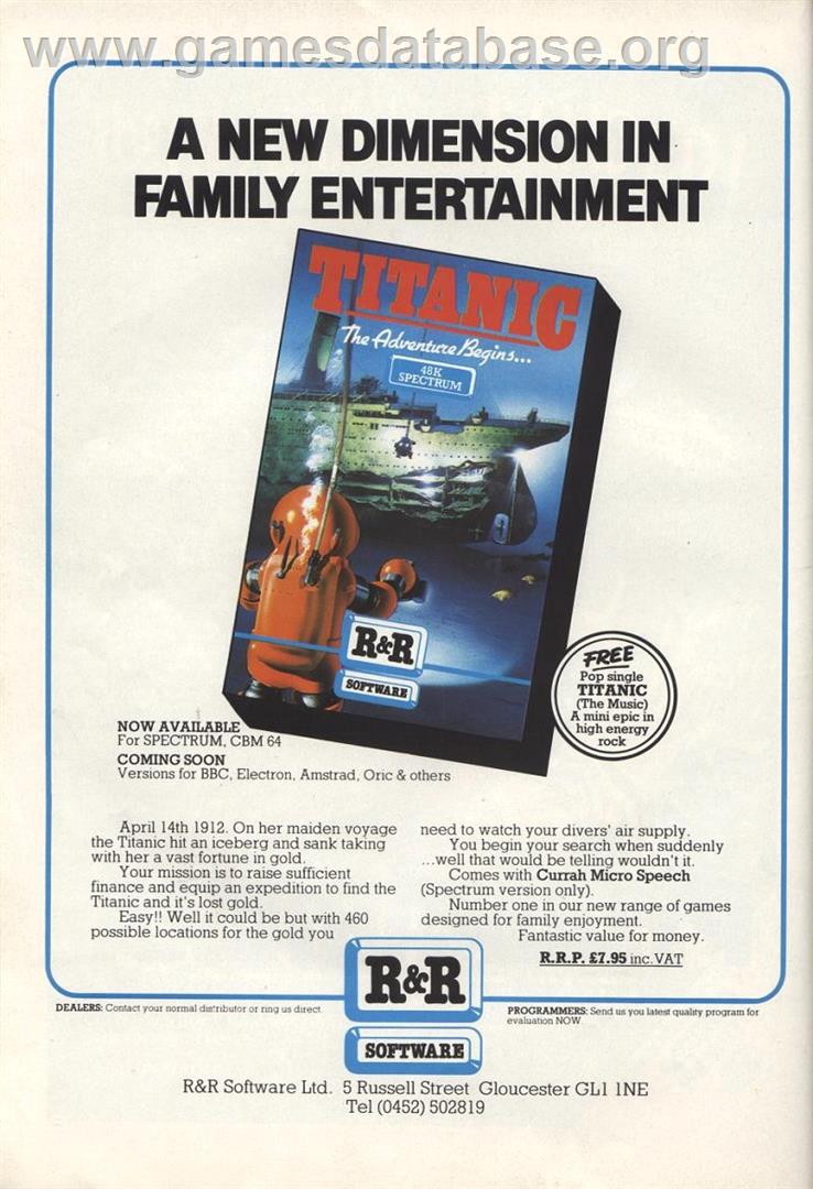 Titanic - Sinclair ZX Spectrum - Artwork - Advert