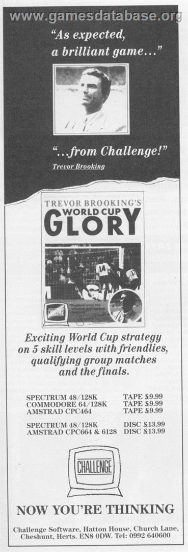 Trevor Brooking's World Cup Glory - Commodore 64 - Artwork - Advert