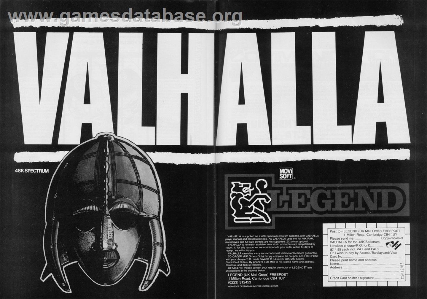 Valhalla - Sinclair ZX Spectrum - Artwork - Advert