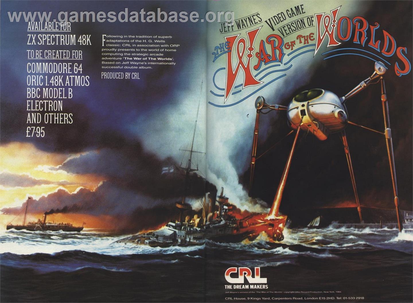War Of The Worlds - Sinclair ZX Spectrum - Artwork - Advert