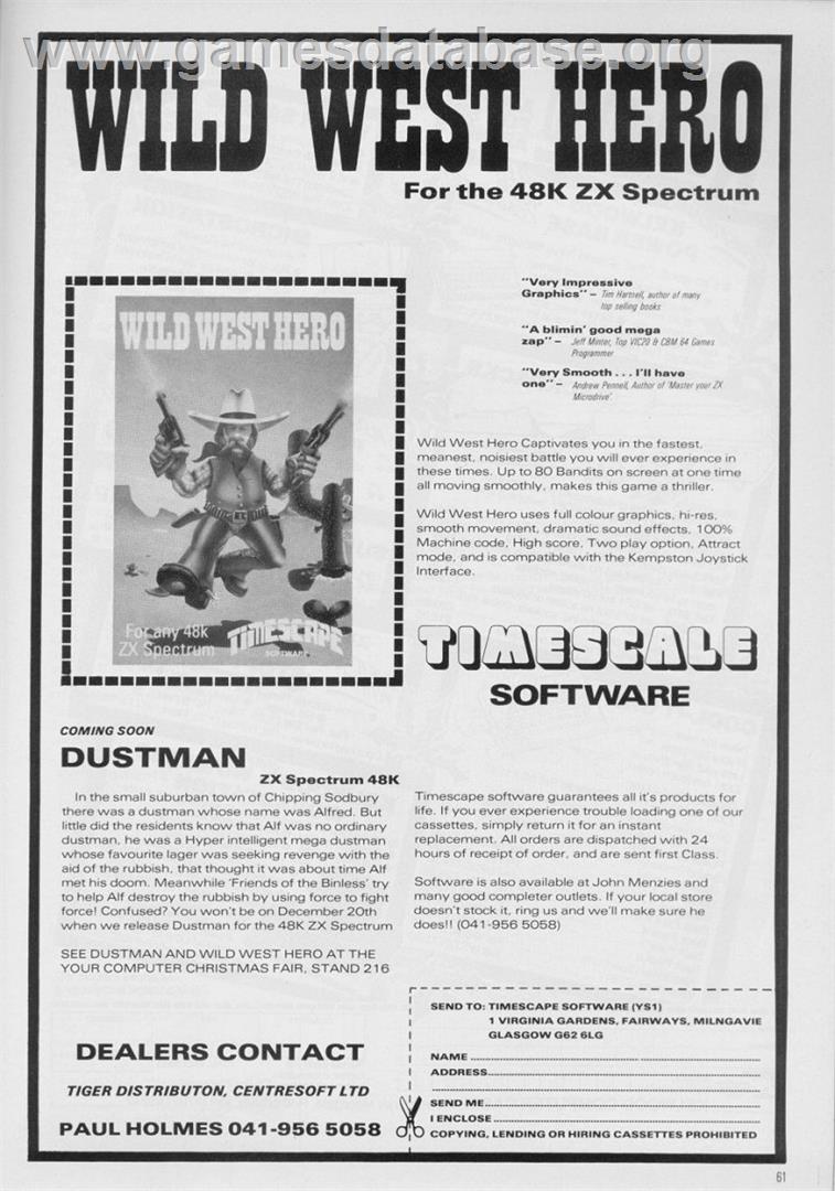 Wild West Hero - Sinclair ZX Spectrum - Artwork - Advert