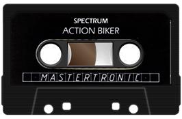 Cartridge artwork for Action Biker Featuring Clumsy Colin on the Sinclair ZX Spectrum.