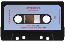 Cartridge artwork for Afteroids on the Sinclair ZX Spectrum.