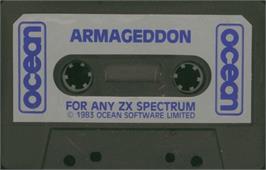 Cartridge artwork for Armageddon (Ocean Software Ltd) on the Sinclair ZX Spectrum.