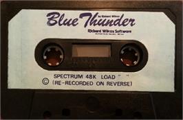Cartridge artwork for Blue Thunder on the Sinclair ZX Spectrum.