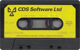 Cartridge artwork for Brian Clough's Football Fortunes on the Sinclair ZX Spectrum.