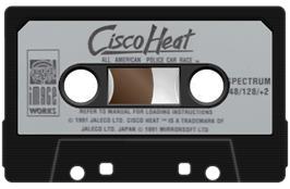 Cartridge artwork for Cisco Heat: All American Police Car Race on the Sinclair ZX Spectrum.