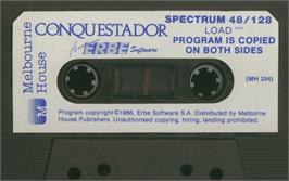 Cartridge artwork for Conquestador on the Sinclair ZX Spectrum.