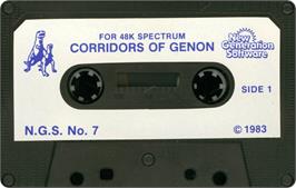 Cartridge artwork for Corridors Of Genon on the Sinclair ZX Spectrum.