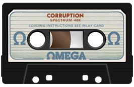Cartridge artwork for Corruption (Omega) on the Sinclair ZX Spectrum.