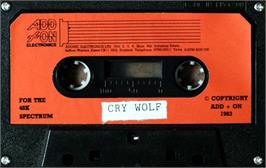 Cartridge artwork for Cry Wolf on the Sinclair ZX Spectrum.