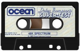 Cartridge artwork for Daley Thompson's Super-test on the Sinclair ZX Spectrum.