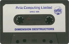 Cartridge artwork for Dimension Destructors on the Sinclair ZX Spectrum.