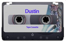 Cartridge artwork for Dustin on the Sinclair ZX Spectrum.