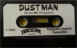 Cartridge artwork for Dustman on the Sinclair ZX Spectrum.