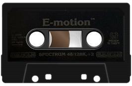 Cartridge artwork for E-motion on the Sinclair ZX Spectrum.