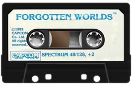 Cartridge artwork for Forgotten Worlds on the Sinclair ZX Spectrum.