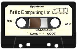 Cartridge artwork for Galaxians on the Sinclair ZX Spectrum.
