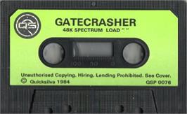 Cartridge artwork for Gatecrasher on the Sinclair ZX Spectrum.