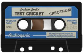 Cartridge artwork for Graham Gooch's Test Cricket on the Sinclair ZX Spectrum.