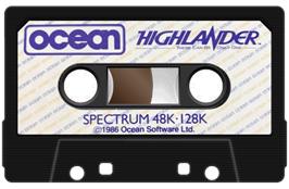 Cartridge artwork for Highlander on the Sinclair ZX Spectrum.