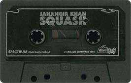 Cartridge artwork for Jahangir Khan World Championship Squash on the Sinclair ZX Spectrum.