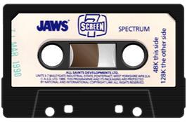 Cartridge artwork for Jaws on the Sinclair ZX Spectrum.