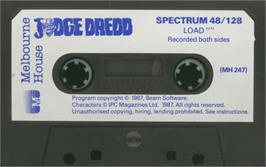 Cartridge artwork for Judge Dredd on the Sinclair ZX Spectrum.