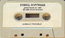 Cartridge artwork for Jungle Trouble on the Sinclair ZX Spectrum.
