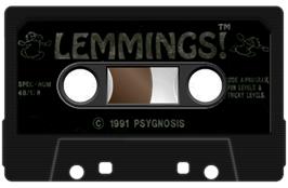 Cartridge artwork for Lemmings on the Sinclair ZX Spectrum.