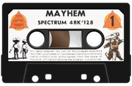 Cartridge artwork for Mayhem on the Sinclair ZX Spectrum.