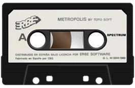 Cartridge artwork for Metropolis (Topo Soft) on the Sinclair ZX Spectrum.