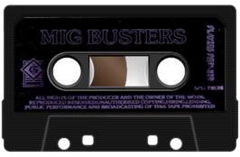 Cartridge artwork for Mig Busters on the Sinclair ZX Spectrum.