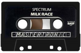 Cartridge artwork for Milk Race on the Sinclair ZX Spectrum.