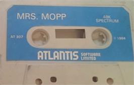 Cartridge artwork for Mrs. Mopp on the Sinclair ZX Spectrum.