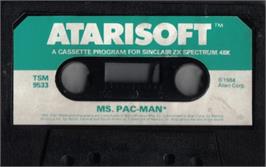 Cartridge artwork for Ms. Pac-man on the Sinclair ZX Spectrum.