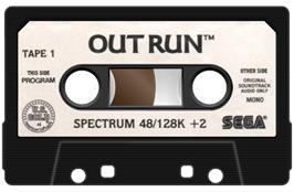 Cartridge artwork for Out Run on the Sinclair ZX Spectrum.