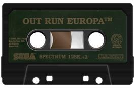 Cartridge artwork for Out Run Europa on the Sinclair ZX Spectrum.
