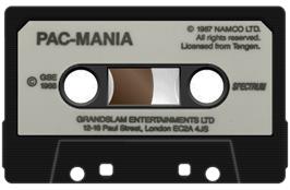 Cartridge artwork for Pac-mania on the Sinclair ZX Spectrum.