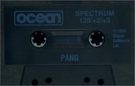 Cartridge artwork for Pang on the Sinclair ZX Spectrum.