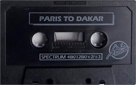 Cartridge artwork for Paris To Dakar on the Sinclair ZX Spectrum.