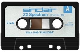 Cartridge artwork for Planetoids on the Sinclair ZX Spectrum.