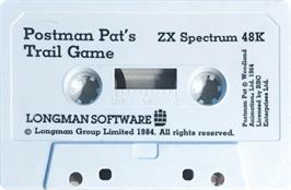 Cartridge artwork for Postman Pat's Trail Game on the Sinclair ZX Spectrum.
