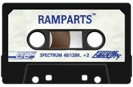 Cartridge artwork for Ramparts on the Sinclair ZX Spectrum.