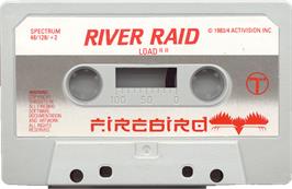 Cartridge artwork for River Raid on the Sinclair ZX Spectrum.