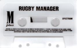 Cartridge artwork for Rugby Manager on the Sinclair ZX Spectrum.